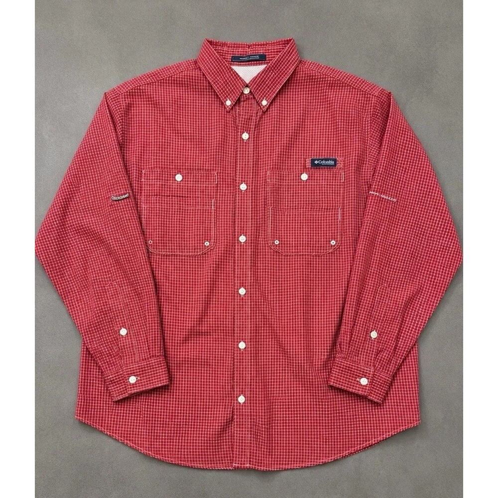 Columbia PFG Super Tamiami Shirt Mens XXL Red White Check Fishing Vented